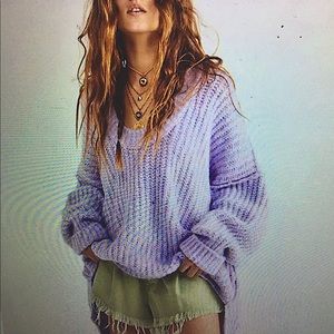 FREE PEOPLE BLUE BELL V NECK SWEATER! XL LAVENDER!